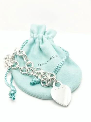 Tiffany & Co. Sterling Silver Heart Charm Bracelet Size 7.75